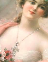 Vintage Jewellery White Gold Pendant Blue Opal Cross and Chain Necklace  Antique Art Deco Dress Jewelry Wedding Bridal Bride Bridesmaids Gift