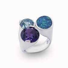 Custom 3 Stone Ring With Black Opal Blue Zircon And Amethyst In 14k White Gold By Images Jewelers With Images Custom Gemstone Rings Sterling Silver Pendants Gem Ring