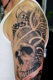 Black And White Checkered Flag Tattoo Loving The Checkered Flag As A Background Filler Obv Id Want More Traditional Style Though Tattoos Death Tattoo Sleeve Tattoos