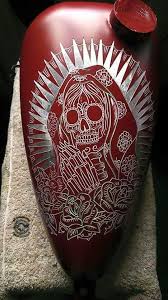 Sugar Skull Pic Etched Into Paint On Gas Tank Motorcycle Tank Motorcycle Art Custom Paint