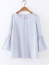 Black And White Vertical Striped Blouse Bell Sleeve Vertical Striped Blouse Shein Sheinside Ladies Tops Fashion Tops Women Blouses Vertical Striped Blouse