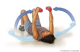 Chest Fly Lie On The Floor A Bench Or A Step Hold Weights Over The Chest With The Palms Facing Each Other Keeping T Fitness Dumbbell Workout Easy Workouts