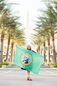 Lds Sister Missionary Photographed With Flag Of The State Of Washington At The Gilbert Arizona Te Missionary Pictures Sister Missionary Pictures Missionary Lds