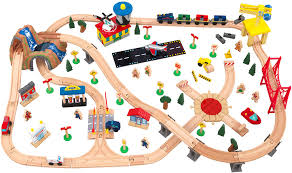 With 120 colorful pieces, kids will love the adventure of pushing the train around and through a gentle waterfall and over a suspension bridge. Amazon Com Kidkraft Waterfall Mountain Wooden Train Set Table With 120 Pieces 3 Storage Bins Gift For Ages 3 Toys Games