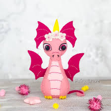 Pink Dragon Felt Sewing Pattern: DIY Kids Craft, Cricut SVG (PDF)