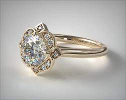 Art deco engagement rings gold. Engagement Rings Vintage 14k Yellow Gold Art Deco Inspired Floral Halo Engagement Ring Item 61866