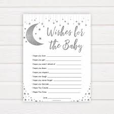 Let every baby shower guest write down their wishes for the new babies and collect the dear babies cards for the lucky couple. Wishes For The Baby Silver Little Star Printable Baby Shower Games Ohhappyprintables