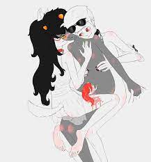 1girls 2boys black hair blush canine choker cock-atrice dave  strider dog ears dog tail drooling female furry green nails homestuck horns  jade harley karkat vantas leash long hair mmf