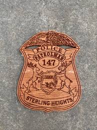 Sterling Heights Wooden Police Badge Sterling Heights Etsy In 2020 Gifts For Office Police Officer Gifts Police Badge