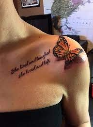 3 D Butterfly And Quote Tattoo By Audrey Mello Butterfly Tattoos For Women Butterfly Tattoo Designs Butterfly Quote Tattoo
