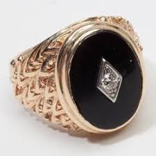 Vintage Estate Diamond Onyx 14k Gold Mens Ring Cocktail Fine Old Heirloom Pre Owned Used Jewelry Mens Pinky Ring Rings For Men Mens Jewelry