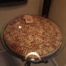 A Few Tough Workbut Somebody Has To Empty The Bottles Corks An Estate Sale Glass Top And A Bargain Basement Base In 2020 Wine Cork Crafts Wine Cork Table Cork Table