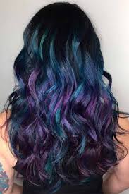 This blue black color is bold and it's made using royal purple together with the retro blue and black. Blue Purple Balayage Picture3 Hairs London