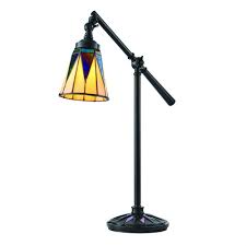 Tiffany lamps & lamp shades : Angled Arm Tiffany Desk Light With Bronze Base And Star Pattern Shade