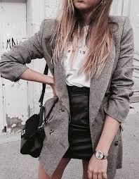 Black And White Plaid Blazer And Skirt Plaid Blazer Leather Mini Skirt Streetstyle Fashion Cool Outfits Cute Outfits