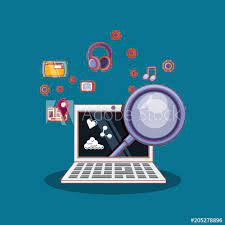 Find & download free graphic resources for computer background. Laptop Computer And Lupe With Social Media Related Icons Over Blue Background Colorful Design Vector Illustration Stock Vector Adobe Stock