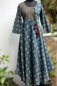 Maati Crafts Blue Cotton Printed Anghrakha Kurti Clothes For Women Kurti Designs Kurta Designs