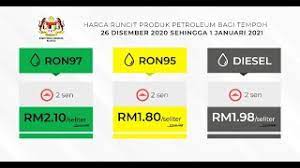 Rm 2.44 seliter @ naik 3 sen (harga sebelumnya rm 2.41 seliter). Harga Minyak Mingguan 26 Disember 2020 01 Januari 2021 Youtube