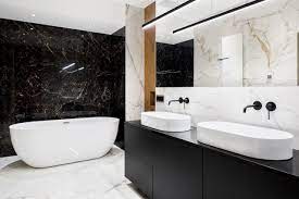 Breis bathroom accessories set, 4 pcs black gold marble bathroom set with toothbrush holder, lotion dispenser, soap dish, tumbler, perfect home decor countertop organizer (black). Black And White Marble Bathroom Modern Badezimmer Tampa Von J Rider Construction Houzz