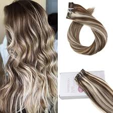 Moresoo Piano Color 120g Clip In Hair Extensions Full Head Set Brown 9a Highlighter With Hair Extension Clips Human Hair Extensions Remy Human Hair Extensions