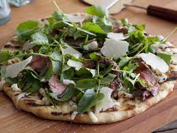 Pizza With Ny Strip Blue Cheese And Balsamic Glaze Recipe Balsamic Glaze Recipes Food Network Recipes Blue Cheese Pizza