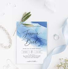 Blue Watercolor Wedding Invitation Template With Photo Etsy Wedding Invitation Templates Watercolor Wedding Invitations Wedding Invitations