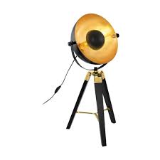 White manmade linen shade with white manmade silk inside. Eglo Brass And Black Wood Tripod Table Lamp With Gold Leaf Dome 49617 Ideas4lighting