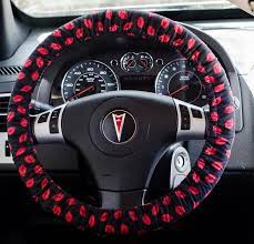 Red Lips Kisses On Black Padded Steering Wheel Cover Car Decor Cute Car Accessories Cute Car Accessories Steering Wheel Cover Custom Steering Wheel Cover