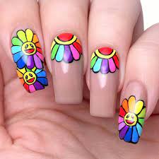 Find many great new & used options and get the best deals for nail art stickers, princesses, takashi murakami flowers and cute animals at the best online prices at ebay! Marie Lou On Instagram Here Are Some Rainbow Nails Inspired By Takashi Murakami Flowers I Saw Raphaelamua Makeup Lo Flower Nails Rainbow Nails Edgy Nails