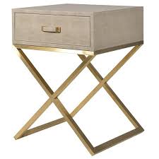 Monroe Taupe Shagreen Gold Bedside Table Leather Bedside Table Leather Side Table Bedside Table Contemporary
