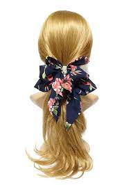 Chiffon Flower Print Droopy Hanging Hair Bow Tail Floral Etsy Bow Headband Hairstyles Unique Hair Bows Ribbon Hairstyle