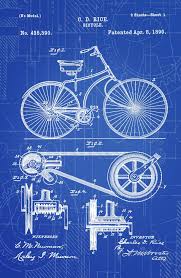 Blueprint Art Of Patent Bicycle 1890 Technical Drawings Engineering Drawings Patent Blue Print Art Item 0025 Blueprint Art Patent Art Prints Technical Drawing