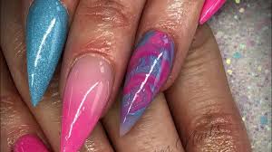 Preparations for pink and white acrylic nails. Acrylic Nails Pink Blue Design Set Inc Full Prep Youtube