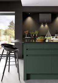 Dark Forest Green Handleless Kitchen With Dark Walls And Dark Quartz Work Surfaces It S Bold And D Dark Green Kitchen Handleless Kitchen Green Kitchen Designs