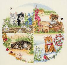 One more shom1433 cat cross stitch kit designed by peter underhill for heritage crafts. Anchor Maia Cross Stitch Kit Cats Seasons 16ct Pce895 Cross Stitch Animals Cross Stitch Kits Cross Stitch