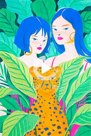 Sun Lee Art Girls And Panther In Tropical Jungle Illustration Art Art Jungle Art