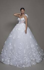 While trying on gowns, carrie could not stop eying a ball gown with rosettes and ruffles out of the corner of her eye. One Shoulder Tulle Ball Gown With Corseted Bodice And Flowers Kleinfeld Bridal
