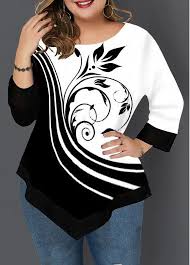 Asymmetric Hem Plus Size Printed T Shirt Modlily Com Usd 29 40 Plus Size T Shirts Plus Size Tops Plus Size
