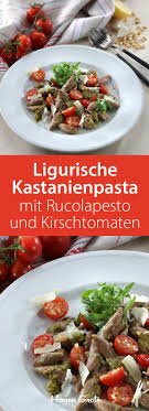 Trofie Liguri Di Castagne Mit Rucolapesto Und Kirschtomaten Die Ligurische Pastaform Erinnern An Schwabische Sc Kirschtomaten Rucola Pesto Lebensmittel Essen