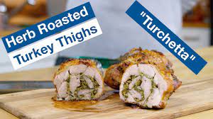 The baking sheet will catch any drippings from the turkey roll, and the rack will allow the turkey to cook evenly along the bottom of the roll. So Delicious Herb Roasted Turkey Thighs Turchetta Youtube