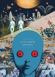 An animated story about humans being subjugated by blue giant. La Planete Sauvage Or Fantastic Planet French Sci Fi Movie Poster 1973 Retrofuturism