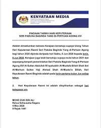 Hari kelepasan am tahun 2020. Rasmi 8 Jun 2020 Merupakan Hari Cuti Kelepasan Am Diisytiharkan Hari Ulang Tahun Keputeraan Agong Edu Bestari