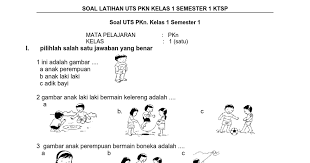 Soal Latihan Uts Pkn Kelas 1 Semester 1 Ktsp Docx Kepala Sekolah Lembar Kerja Laki Laki