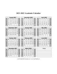 2021 2022 Academic Calendar Printable Search For A Good Cause