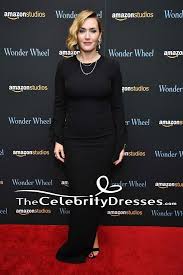 Kate Winslet Black Long Sleeve Evening Dress Wonder Wheel New York Screening Tcd7577 Kate Winslet Long Sleeve Evening Dresses Long Sleeve Black Evening Dress