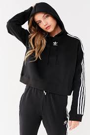 Adidas Black And White Women S Sweatshirt Slide View 3 Adidas Originals 3 Stripes Cropped Hoodie Sweatshirt Crop Sweatshirt Hoodie Adidas Cropped Hoodie Cropped Hoodie Outfit