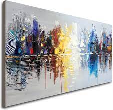 Enjoy great savings and exclusive offers with fast & free us shipping to your home or office! Amazon Com Hand Painted Cityscape Modern Oil Painting On Canvas Reflection Abstract Wall Art Decor 48 X 24 Inch Paintings