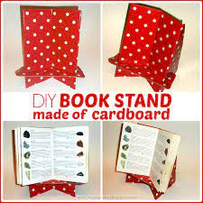 Resin crafts are created with a strong and flexible plastic resistant to cracking, peeling and wear, making it an ideal material for supporting heavy books. Diy Cardboard Bookstand Someday Crafts Diy Book Stand Diy Book Book Stands