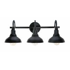 Bath and vanity lights are an essential part of any modern bathroom. Kenroy Home Dale 3 Light Black Vanity Light 93515bl The Home Depot Farmhouse Bathroom Light Black Vanity Light Farmhouse Vanity Lights