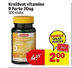Vitamine d speelt een rol bij de botaanmaak en is belangrijk voor een goede kalkopname. Kruidvat Vitamine D Forte 20ug Aanbieding Bij Kruidvat